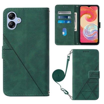 Dark green leather flip phone case with crossbody strap, 3D embossed pattern, and card slots