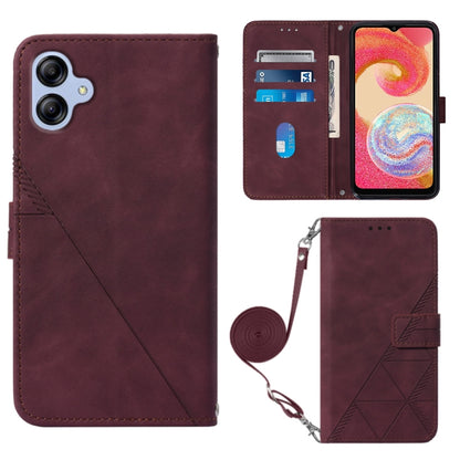 Wine red leather flip phone case with crossbody strap, 3D embossed pattern, and card slots