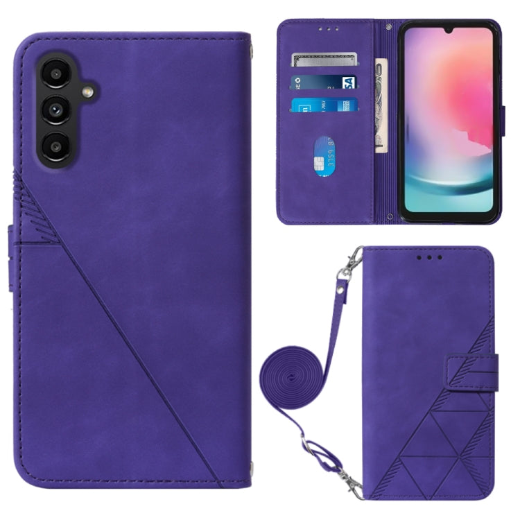 Purple embossed flip leather crossbody phone case with card window and magnetic flap