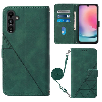 Dark green embossed flip leather crossbody phone case with card window and magnetic flap