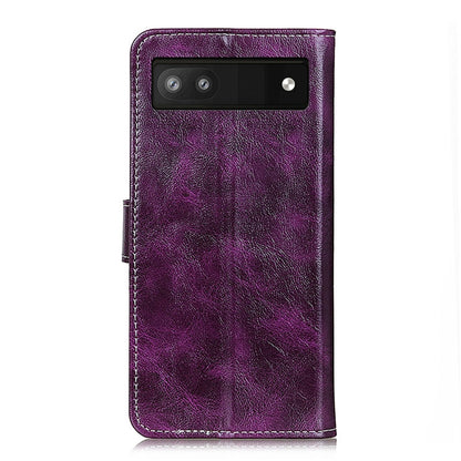 Purple leather flip phone case with camera cutout and rugged embossed texture