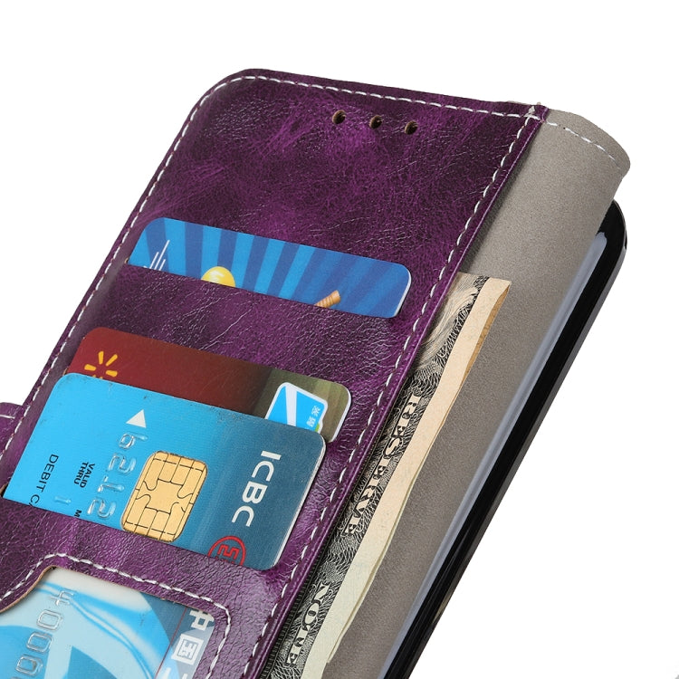 Purple flip leather phone case interior with card slots and back cover lining