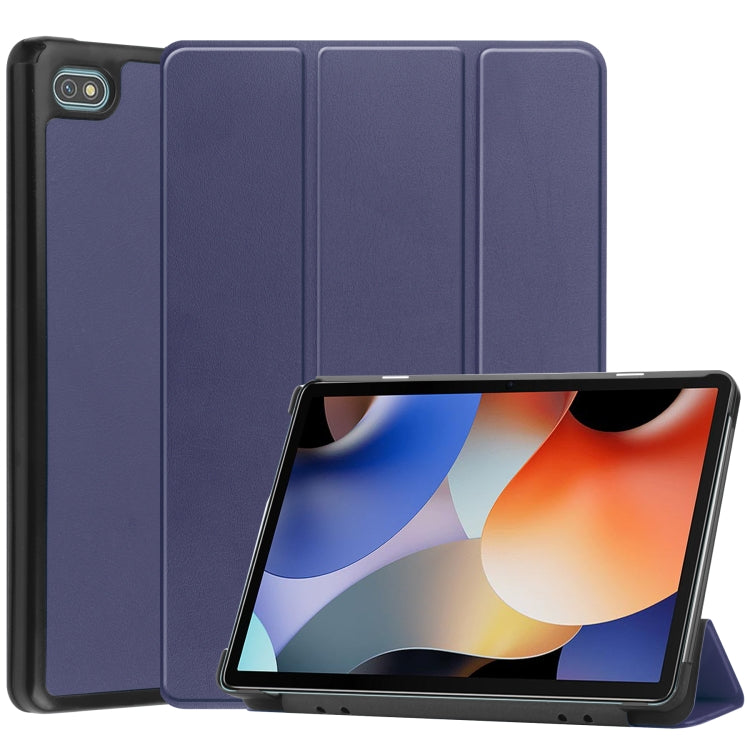Dark blue 3-fold PU leather tablet case with stand for tablet screen