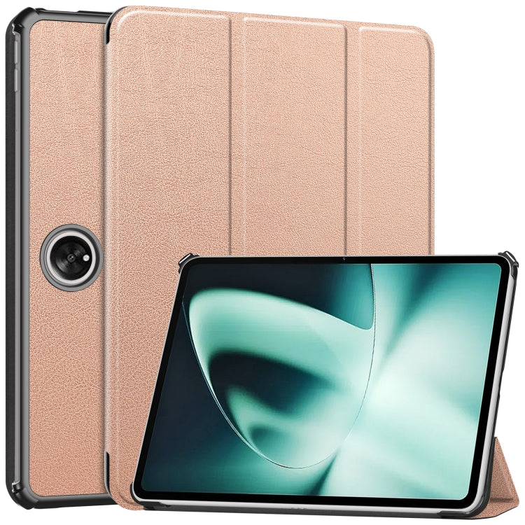 Rose gold 3-fold smart tablet case with stand, textured leather-look cover