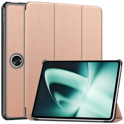 Rose gold 3-fold smart tablet case with stand, textured leather-look cover