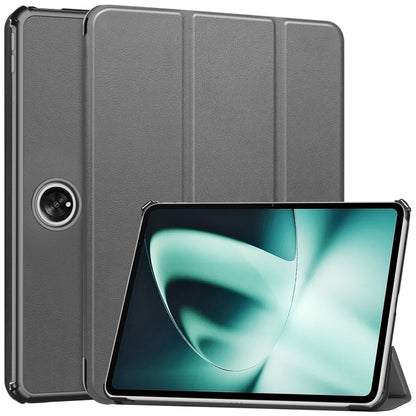 Dark grey 3-fold smart tablet case with stand, leather-look cover and camera cutout
