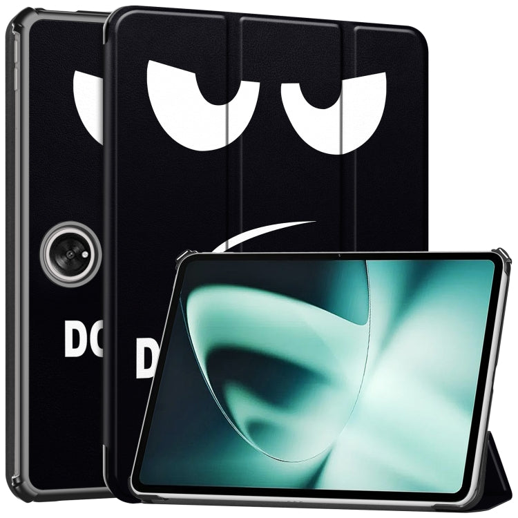 Smart leather tablet case with 3-fold stand, black exterior graphic, tablet face visible