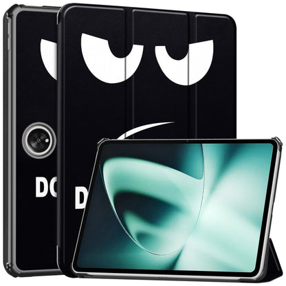 Smart leather tablet case with 3-fold stand, black exterior graphic, tablet face visible
