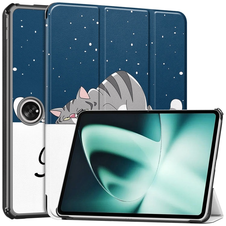 Lazy Cat smart tablet case with star pattern and cat face; 3-fold stand with tablet front visible