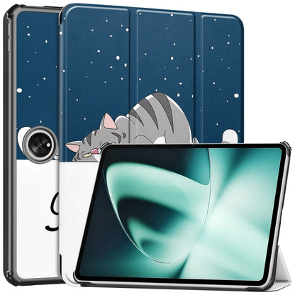 Lazy Cat smart tablet case with star pattern and cat face; 3-fold stand with tablet front visible