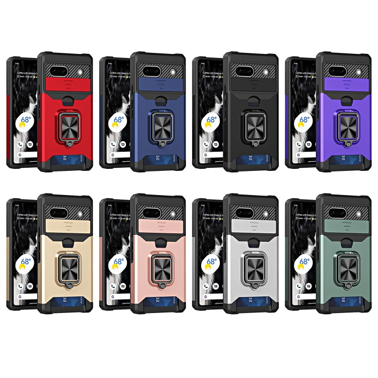 Assorted color phone cases with card slot and metal ring holder for Pixel 7a