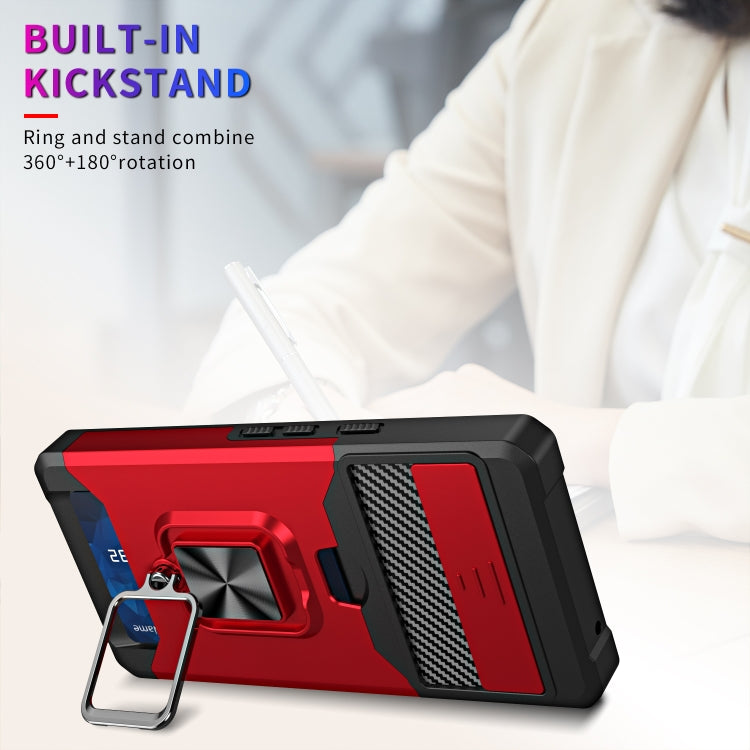 Google Pixel 7a phone case, red/black with ring holder and card slot