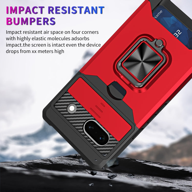 Google Pixel 7a rugged phone case in red and black with ring holder