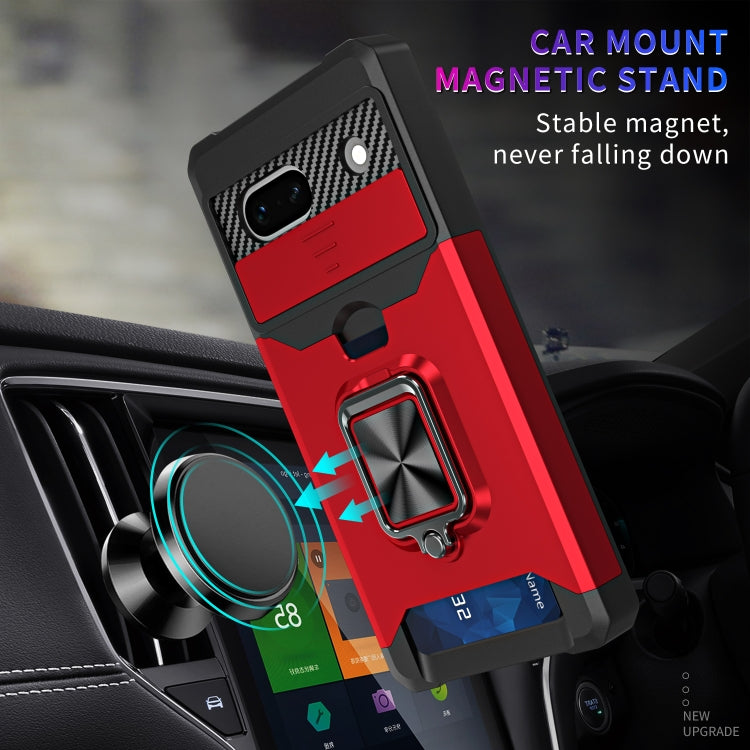 Google Pixel 7a phone case, red/black with ring holder for magnetic car mount
