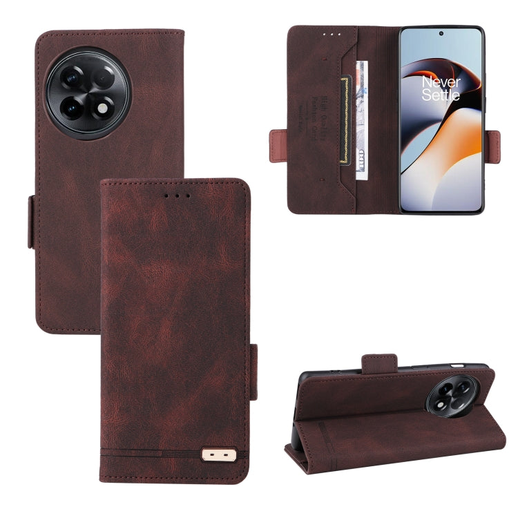 Brown leather folio phone case with magnetic clasp, card slot, and camera cutout.
