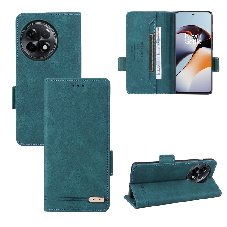 Teal green leather folio phone case with magnetic clasp, card slot, and camera cutout.