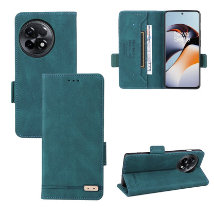 Teal green leather folio phone case with magnetic clasp, card slot, and camera cutout.