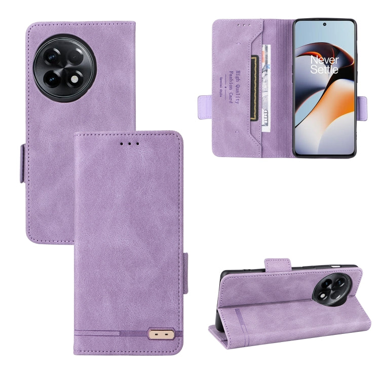 Purple leather folio phone case with magnetic clasp, card slot, and camera cutout.