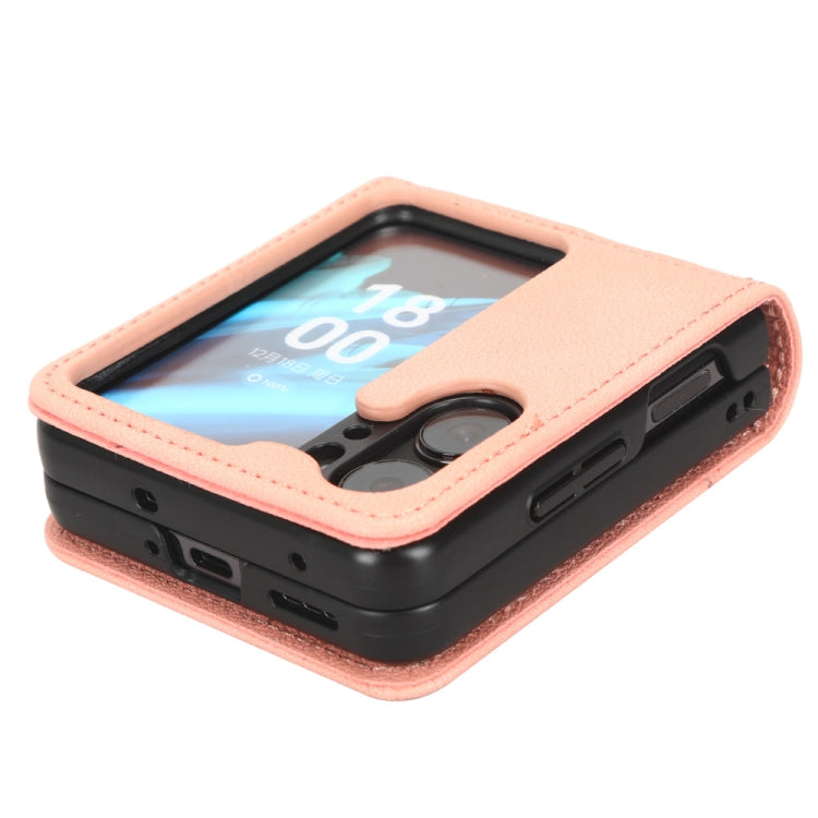 Pink lambskin leather folio phone case with top viewing window