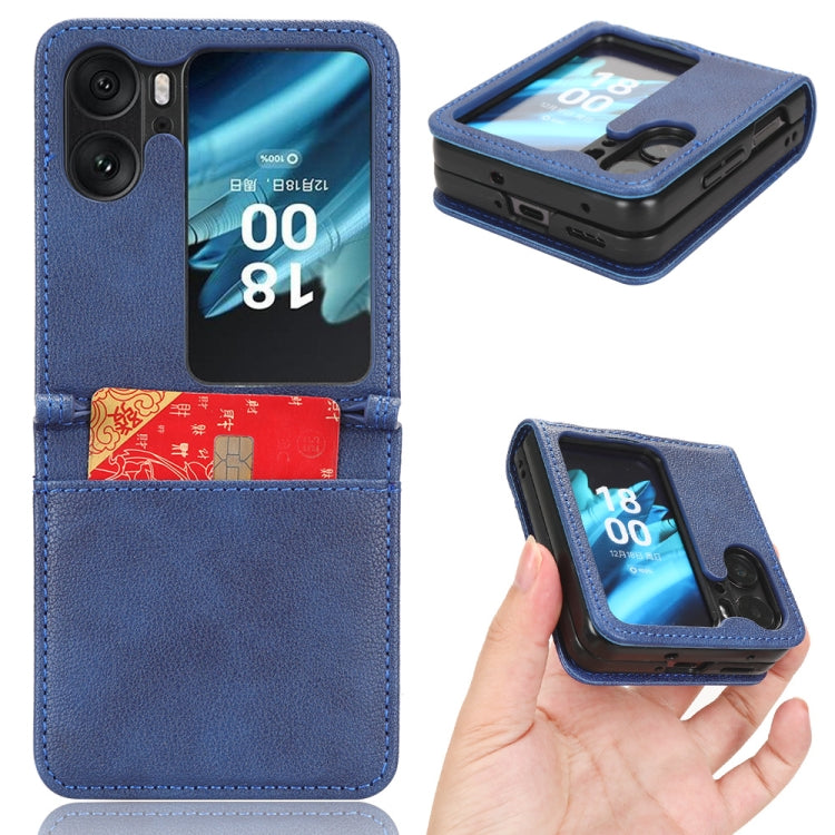 Blue lambskin leather phone case with flip cover and front viewing window