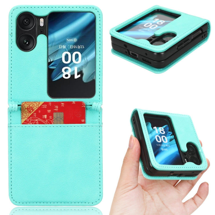 Cyan lambskin leather phone case with flip cover and front viewing window
