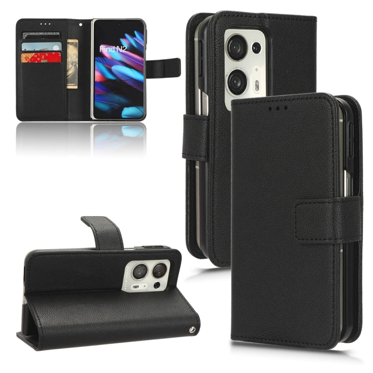 Black lambskin leather phone case with folio cover and magnetic closure