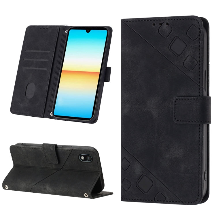 Black embossed leather folio phone case with magnetic flap and stand