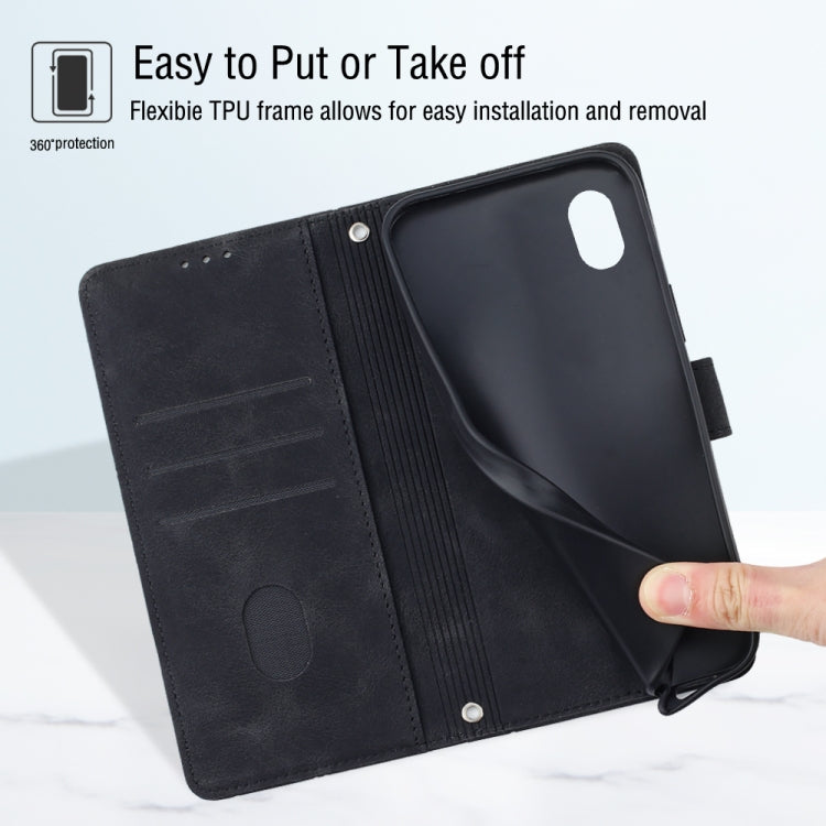 Black embossed leather folio phone case with flexible TPU inner frame