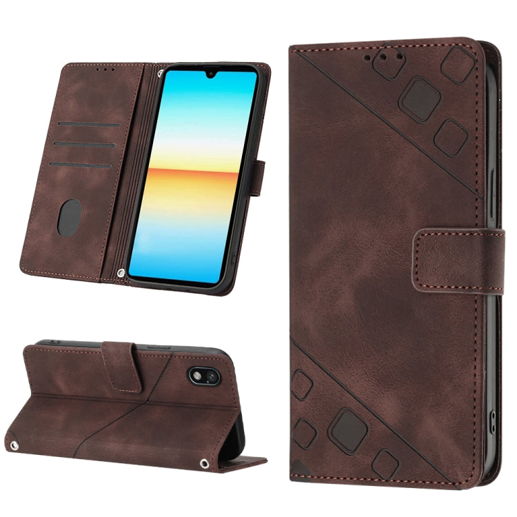 Brown embossed leather folio phone case with magnetic flap and stand