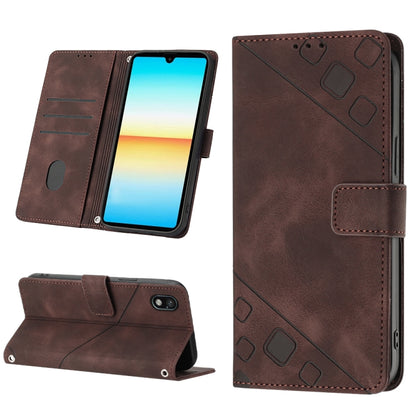 Brown embossed leather folio phone case with magnetic flap and stand