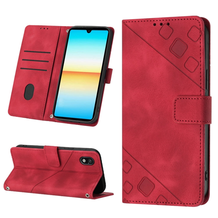 Red embossed leather folio phone case with magnetic flap and stand