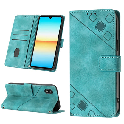 Teal embossed leather folio phone case with magnetic flap and stand