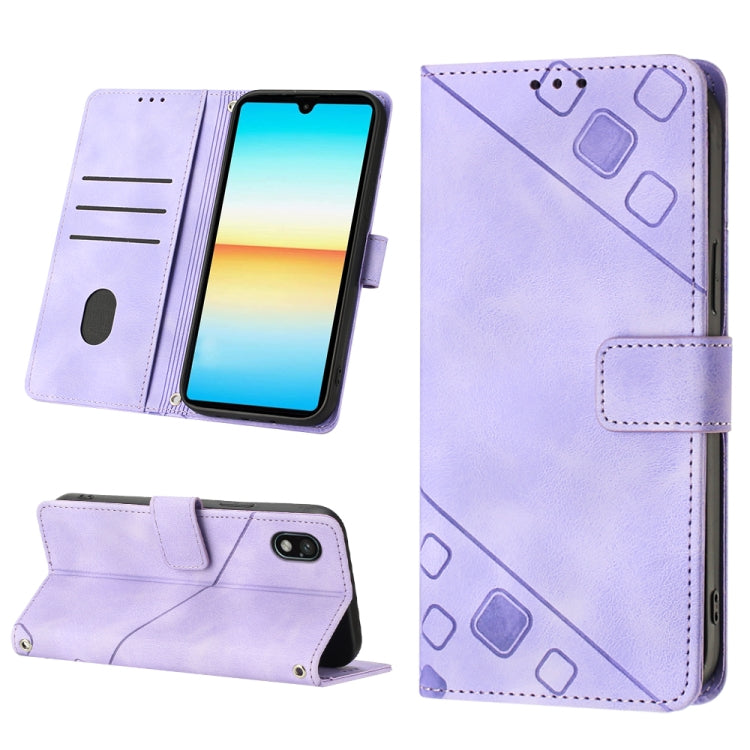 Light purple embossed leather folio phone case with magnetic flap and stand