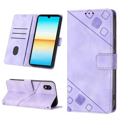 Light purple embossed leather folio phone case with magnetic flap and stand