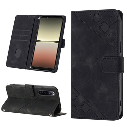 Embossed leather phone case with folio stand for Sony Xperia ACE III, black