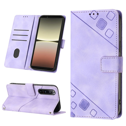 Embossed leather phone case with folio stand for Sony Xperia 5 IV, light purple