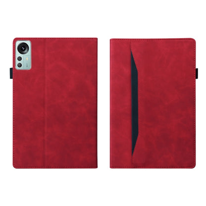 Red leather tablet case, front and back view with flip protection cover