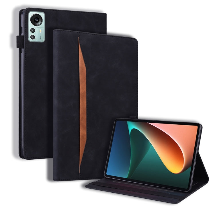 Dark blue leather tablet case with horizontal flip cover and built-in viewing stand
