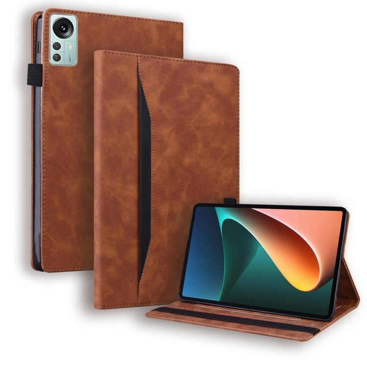 Brown leather tablet case with flip cover and front viewing stand
