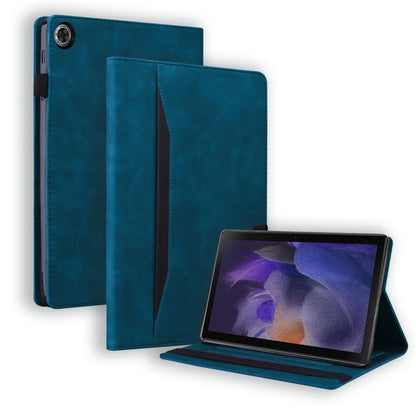Shockproof horizontal flip leather tablet case, teal cover with tablet on stand