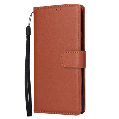 Brown leather phone wallet case with folio cover and card holder strap
