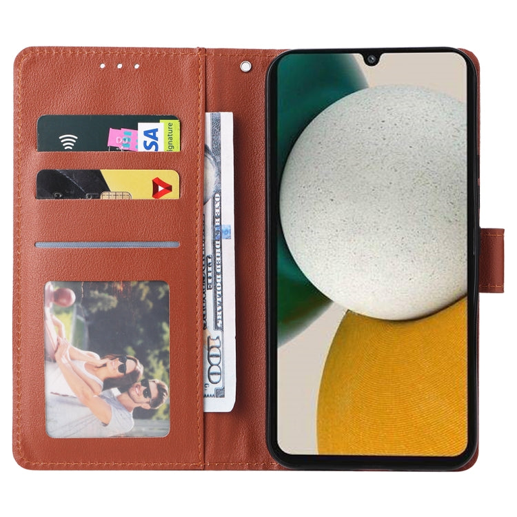 Brown leather phone wallet case with 3 card slots and fold-out stand