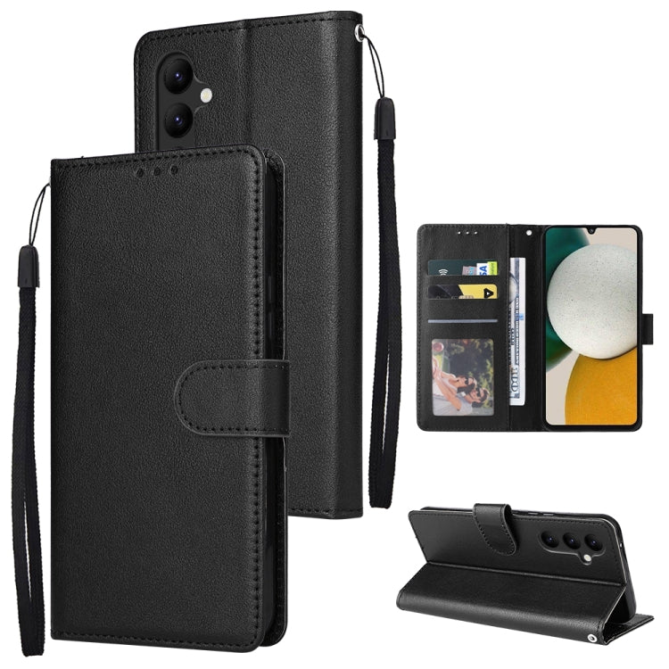 Black leather wallet phone case with 3 card slots and wrist strap