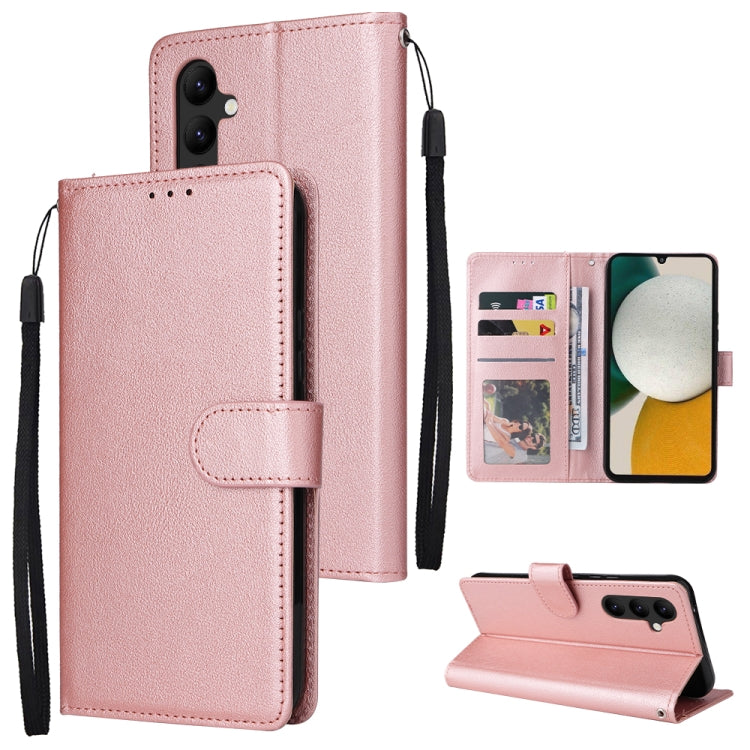 Rose pink leather-style phone wallet case with 3 card slots, magnetic closure, wrist strap