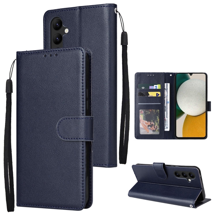 Navy leather phone case with 3 card slots, folio wallet with flip cover and wrist strap