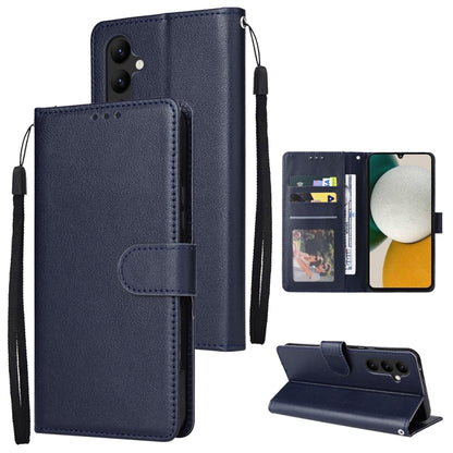Navy leather phone case with 3 card slots, folio wallet with flip cover and wrist strap