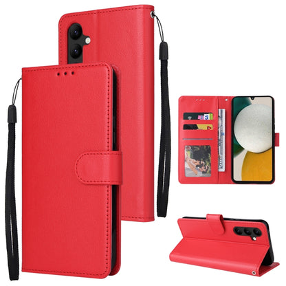 Red leather phone case with 3 card slots, folio wallet with magnetic flap and wrist strap