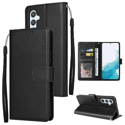 Black leather phone wallet case with card slots, folio cover, and wrist strap