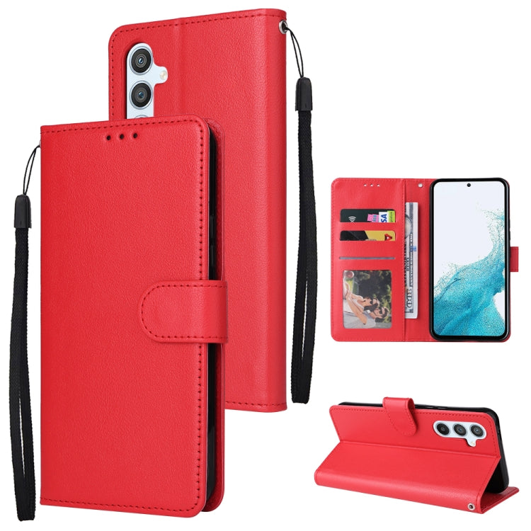 Red folio phone wallet with 3 card slots and flip stand, smooth leather exterior