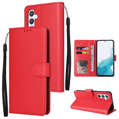 Red folio phone wallet with 3 card slots and flip stand, smooth leather exterior